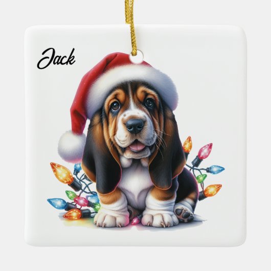Personalisiert Bassett Hound Weihnachten Keramikornament (Vorderseite)