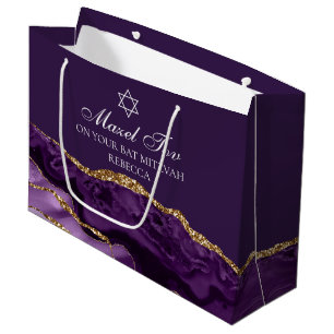 Personalisiert Bat Mitzvah Mazel Tov Lila Gold Große Geschenktüte