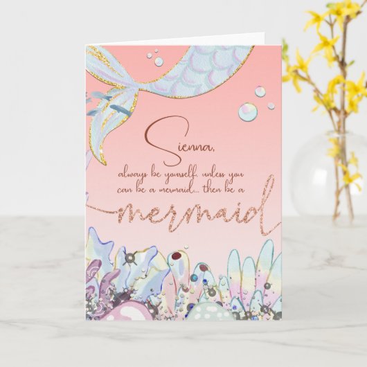 Personalisiert "Be a Mermaid" Karte (Gelbe Blume)
