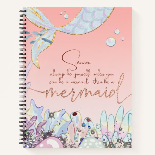 Personalisiert "Be a Mermaid" Pastel Glitzer Notizblock (Vorderseite)