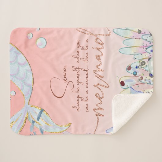 Personalisiert "Be a Mermaid" Pastel Glitzer Sherpadecke (Vorderseite (Horizontal))