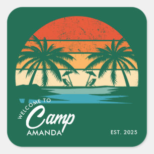 Personalisiert Beach Camp Junggeselinnen-Abschied Quadratischer Aufkleber
