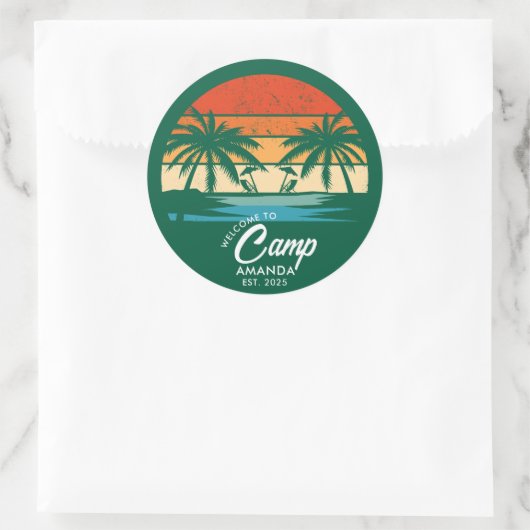 Personalisiert Beach Camp Junggeselinnen-Abschied Runder Aufkleber (Tasche)