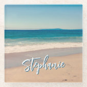 Personalisiert Beach Foto Blue Landschaftlich Glasuntersetzer (Vorderseite)