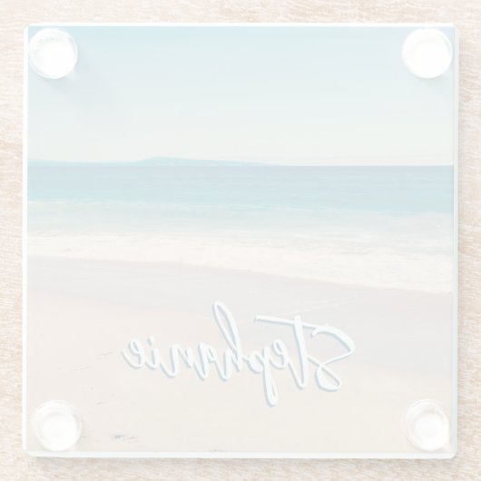 Personalisiert Beach Foto Blue Landschaftlich Glasuntersetzer (Rückseite)