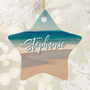 Personalisiert Beach Foto Blue Landschaftlich Keramik Ornament