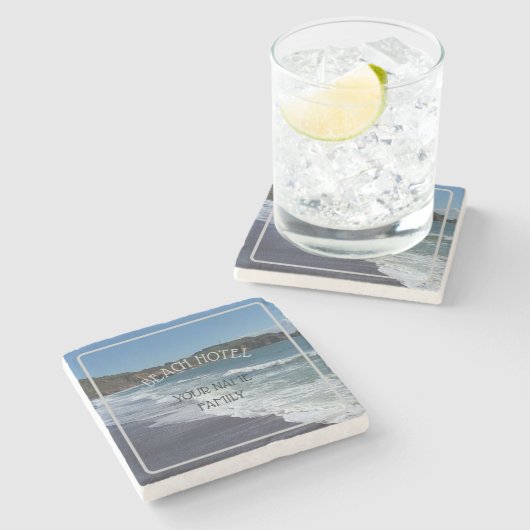 Personalisiert Beach Hotel Deco Stone Untersetzer (Seitenansicht)