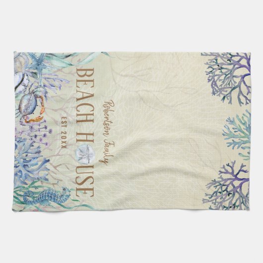 Personalisiert Beach House Coastal Coral Reef Geschirrtuch (Horizontal)