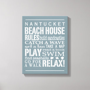Personalisiert Beach House Rules grau weiß Leinwanddruck