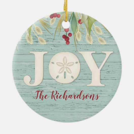 Personalisiert Beach Sand Dollar Weihnachtsfreude Keramik Ornament (Hinten)