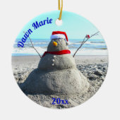 Personalisiert Beach Sand Santa "Snowman" Keramik Ornament (Vorne)