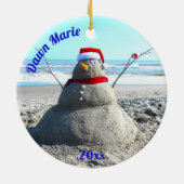 Personalisiert Beach Sand Santa "Snowman" Keramik Ornament (Hinten)
