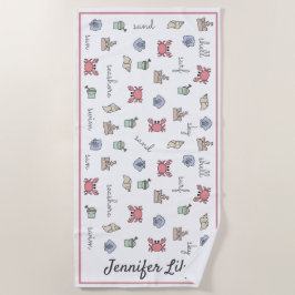 Personalisiert Beach Sandcastle Crab Muschel Pail  Strandtuch