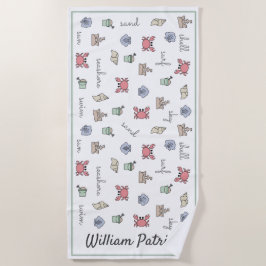 Personalisiert Beach Sandcastle Crab Muschel Pail  Strandtuch