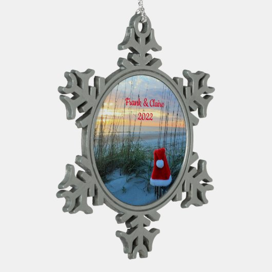 Personalisiert Beach Snowflake Gerahmtes Ornament (Links)
