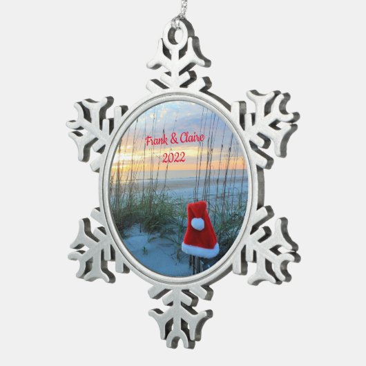 Personalisiert Beach Snowflake Gerahmtes Ornament (Rechts)