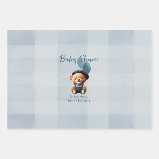 Personalisiert Bear Jean Baby Duschgeschenk Geschenkpapier Set (Vorderseite)