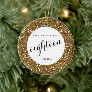 Personalisiert Beautiful Gold Glitzer Achtzehn Keramik Ornament