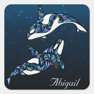 Personalisiert Beautiful Orca Whale Couple Quadratischer Aufkleber