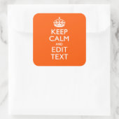 Personalisiert BEHALTEN CALM Ihren Text Orange Acc Quadratischer Aufkleber (Tasche)