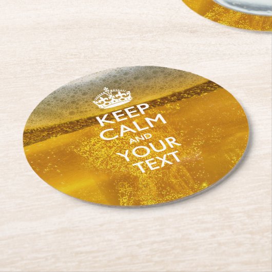 Personalisiert BEHALTEN CALM und Ihr Text auf Bier Runder Pappuntersetzer (Angewinkelt)