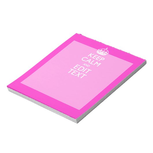 Personalisiert BEHALTEN CALM und Text lebhaft rosa Notizblock (Rotiert)