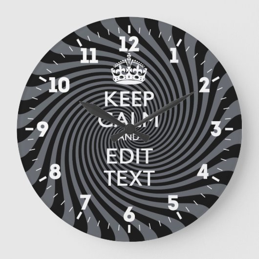 Personalisiert Behalten Ruhe, um den Text schwarz Große Wanduhr (Vorderseite)