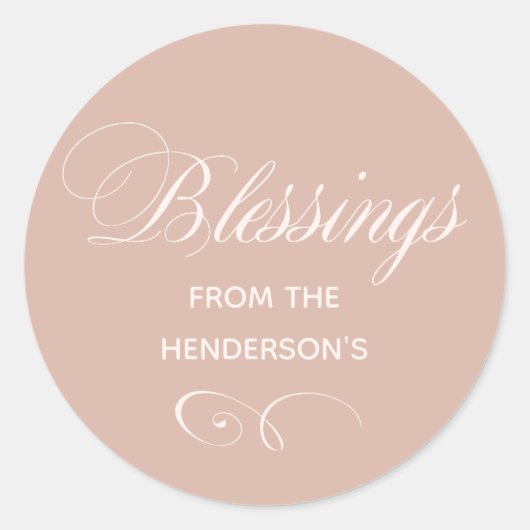 Personalisiert Beige Blush Segen Runder Aufkleber (Vorderseite)