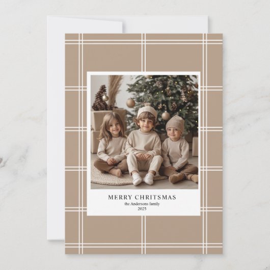 Personalisiert Beige Frohe Weihnachts-Foto Einladung (Vorderseite)