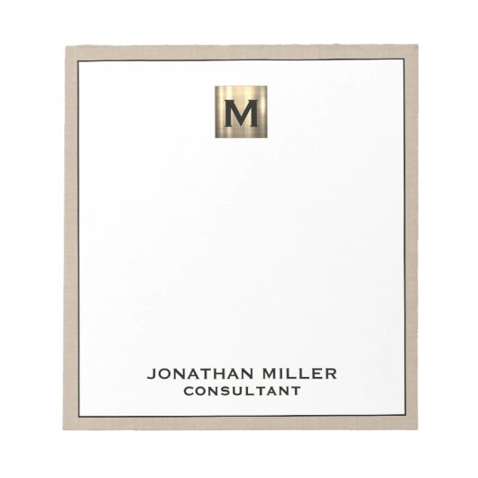 Personalisiert Beige-Linen-Monogramm Notizblock (Vorderseite)