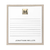 Personalisiert Beige-Linen-Monogramm Notizblock (Vorderseite)