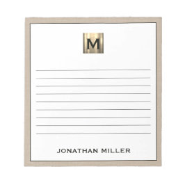 Personalisiert Beige-Linen-Monogramm Notizblock