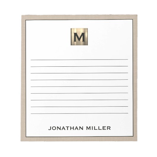 Personalisiert Beige-Linen-Monogramm Notizblock (Vorderseite)