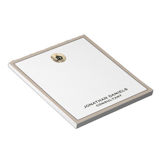 Personalisiert Beige-Linen-Monogramm Notizblock (angewinkelt)