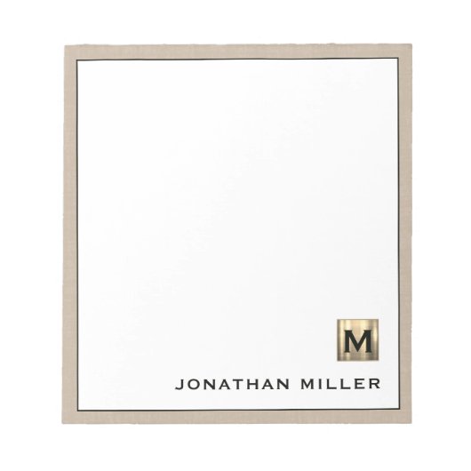Personalisiert Beige-Linen-Monogramm Notizblock (Vorderseite)