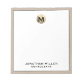 Personalisiert Beige-Linen-Monogramm Notizblock (Vorderseite)