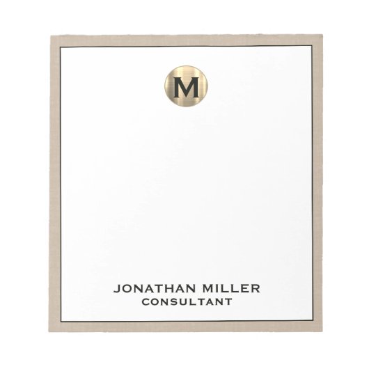 Personalisiert Beige-Linen-Monogramm Notizblock (Vorderseite)