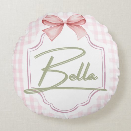Personalisiert Bella Baby Girl Kinderzimmer Bow&Gi Rundes Kissen (Vorderseite)