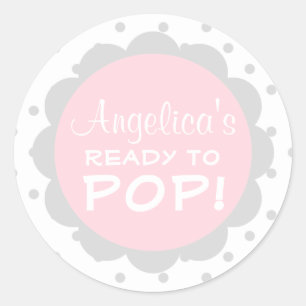 Personalisiert Bereit zum Pop Babydusche Girl Pink Runder Aufkleber