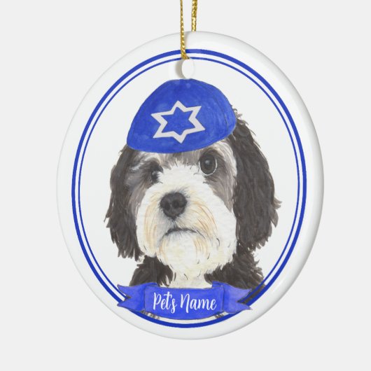 Personalisiert Bernedoodle Hanukkah Yarmulke Blue Keramik Ornament (Links)