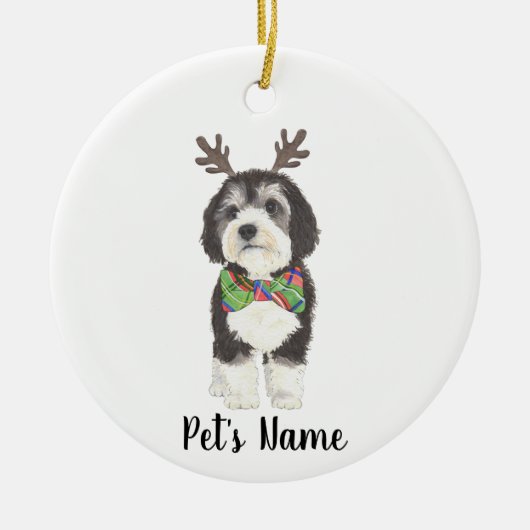 Personalisiert Bernedoodle Reindeer Bowtie Weihnac Keramik Ornament (Vorne)