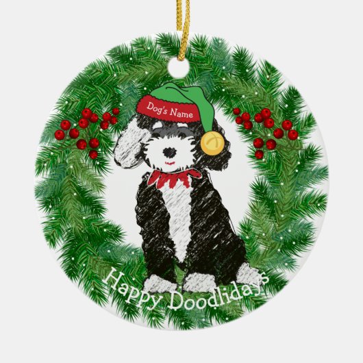 Personalisiert Bernedoodle Weihnachtself Keramik Ornament (Vorne)