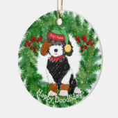 Personalisiert Bernedoodle Weihnachtself Keramik Ornament (Links)