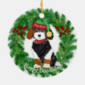 Personalisiert Bernedoodle Weihnachtself Keramik Ornament (Hinten)