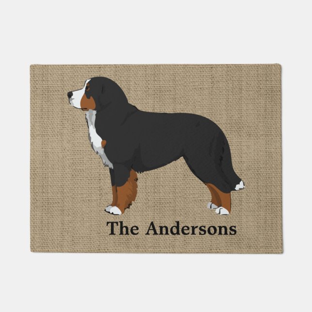 Personalisiert Bernese Mountain Dog Tan Burlap Fußmatte (Vorderseite)