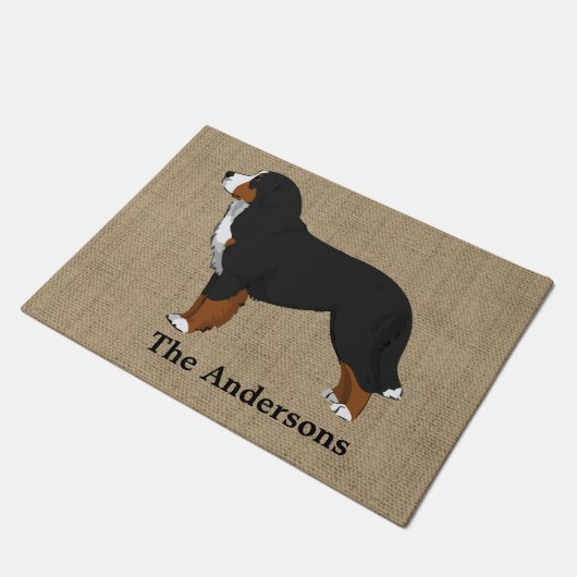 Personalisiert Bernese Mountain Dog Tan Burlap Fußmatte (Schrägansicht)