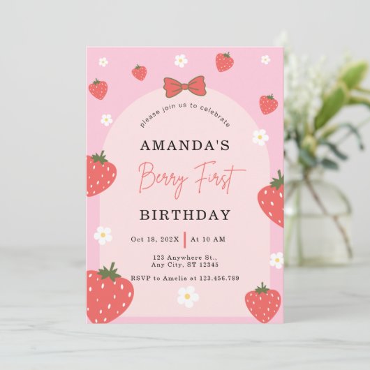 Personalisiert Berry 1. Geburtstag Einladung (Stehend Vorderseite)