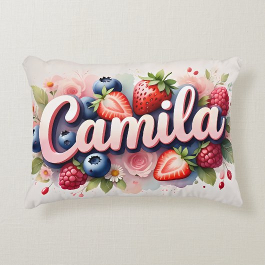 Personalisiert Berry Floral Name Pillow Camila Dekokissen (Vorderseite)