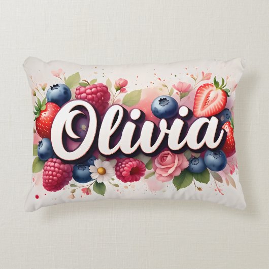 Personalisiert Berry Floral Name Pillow - Olivia Dekokissen (Vorderseite)
