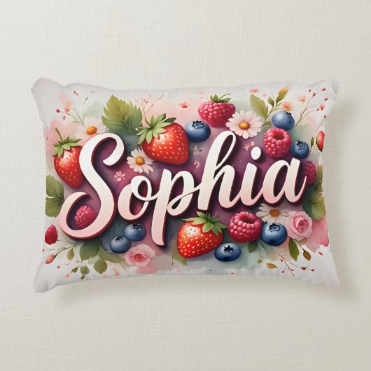 Personalisiert Berry Floral Name Pillow - "Sophia" Dekokissen (Vorderseite)